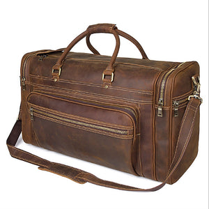Zee Leather - Men's Crazy Horse Leather Travel Bag Cow Leather Big Travel Duffel Durable Cowhide Weekend Bag Man Genuine Leather Luggage Bag