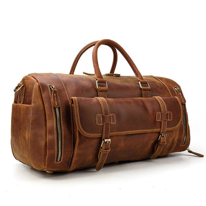 Zee Leather Men's Travel Bag With Shoe Pocket 20 inch Big Capacity Vintage Crazy Horse Leather Weekend luggage Messenger Bag