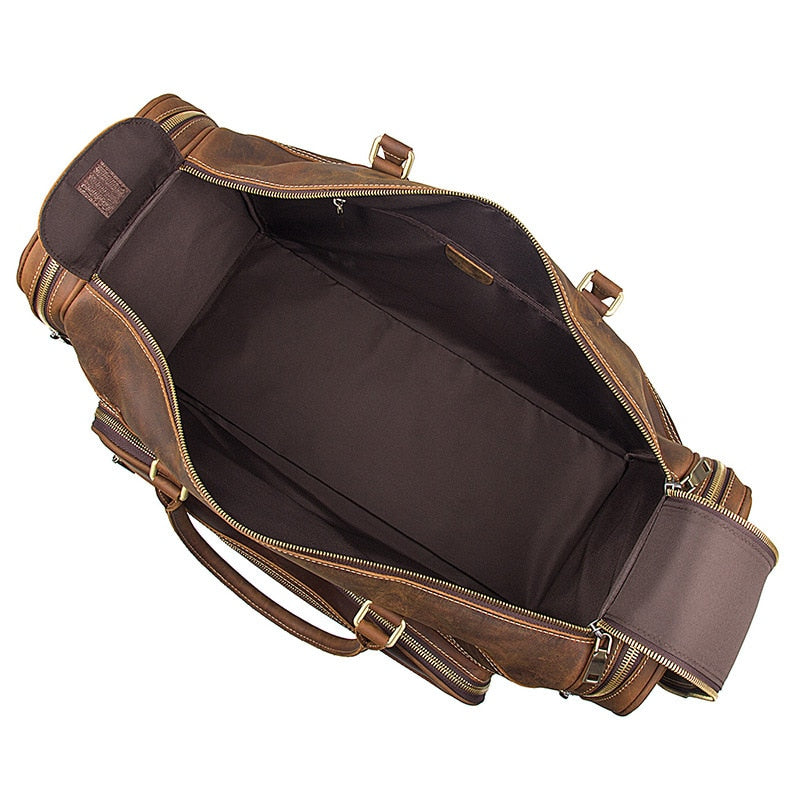 Zee Leather - Men's Crazy Horse Leather Travel Bag Cow Leather Big Travel Duffel Durable Cowhide Weekend Bag Man Genuine Leather Luggage Bag