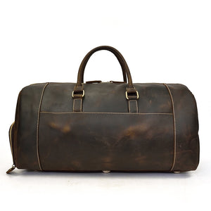 Zee Leather Men's Travel Bag With Shoe Pocket 20 inch Big Capacity Vintage Crazy Horse Leather Weekend luggage Messenger Bag