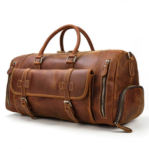 Zee Leather Men's Travel Bag With Shoe Pocket 20 inch Big Capacity Vintage Crazy Horse Leather Weekend luggage Messenger Bag