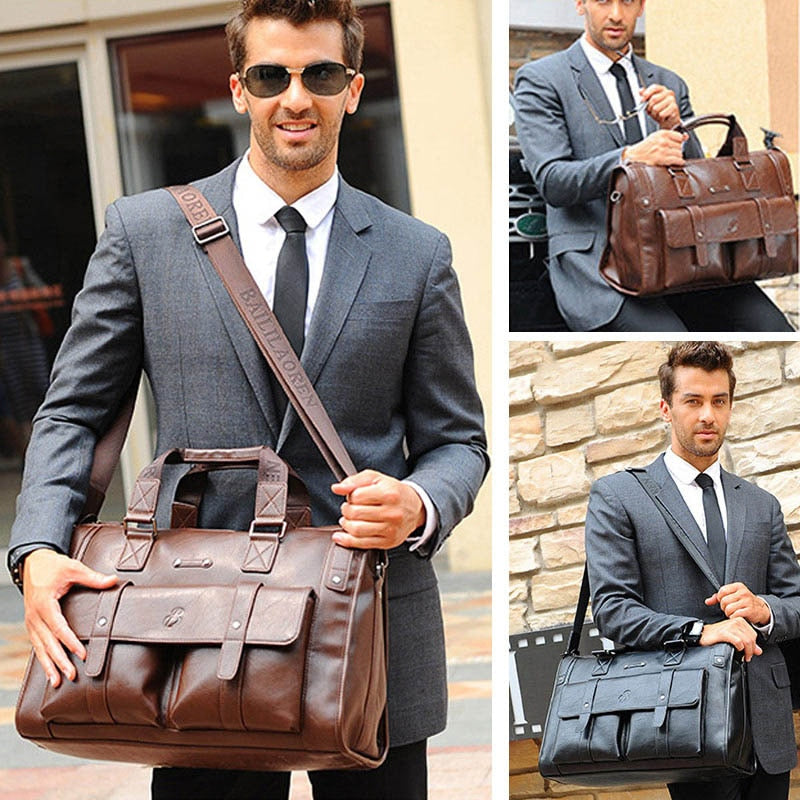 Zee Leather – Men’s Leather Black Briefcase Business Handbag Messenger Bags Male Vintage Shoulder Bag Large Laptop Travel Bags