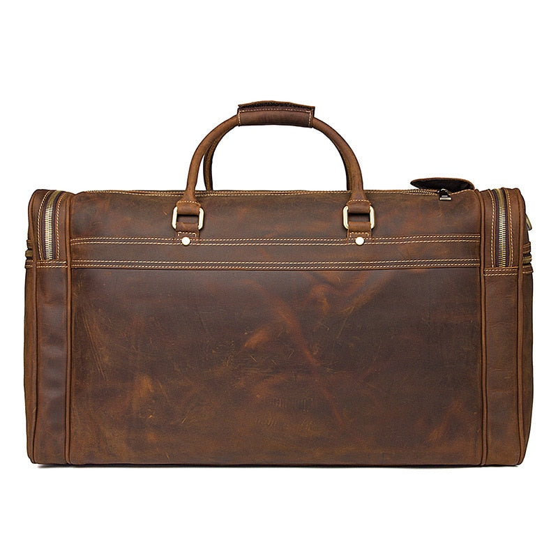 Zee Leather - Men's Crazy Horse Leather Travel Bag Cow Leather Big Travel Duffel Durable Cowhide Weekend Bag Man Genuine Leather Luggage Bag