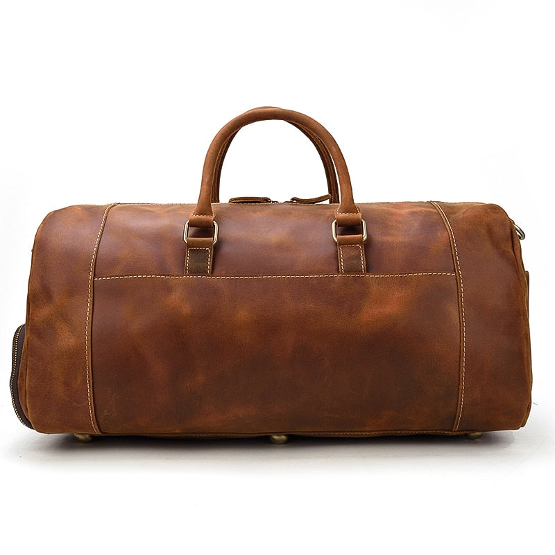 Zee Leather Men's Travel Bag With Shoe Pocket 20 inch Big Capacity Vintage Crazy Horse Leather Weekend luggage Messenger Bag