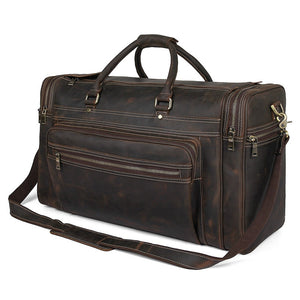 Zee Leather - Men's Crazy Horse Leather Travel Bag Cow Leather Big Travel Duffel Durable Cowhide Weekend Bag Man Genuine Leather Luggage Bag