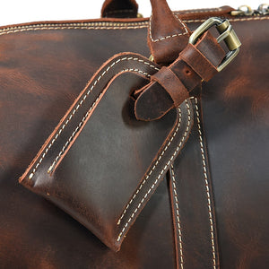 Zee Leather Men's Travel Bag With Shoe Pocket 20 inch Big Capacity Vintage Crazy Horse Leather Weekend luggage Messenger Bag
