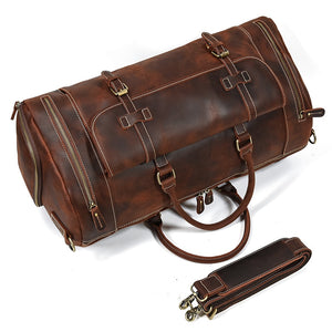 Zee Leather Men's Travel Bag With Shoe Pocket 20 inch Big Capacity Vintage Crazy Horse Leather Weekend luggage Messenger Bag