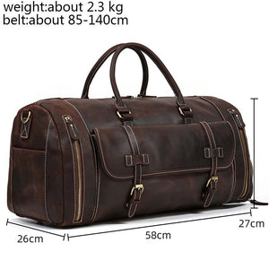 Zee Leather Men's Travel Bag With Shoe Pocket 20 inch Big Capacity Vintage Crazy Horse Leather Weekend luggage Messenger Bag
