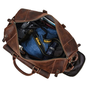 Zee Leather Men's Travel Bag With Shoe Pocket 20 inch Big Capacity Vintage Crazy Horse Leather Weekend luggage Messenger Bag
