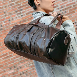 Zee Leather – Men’s Large Capacity Soft Leather Travel Bag Waterproof Training Duffle Bags Outdoor Sport Fitness Luggage Bag Suitcase
