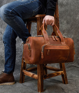 Zee Leather Men's Travel Bag With Shoe Pocket 20 inch Big Capacity Vintage Crazy Horse Leather Weekend luggage Messenger Bag