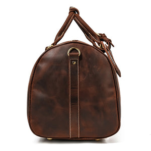 Zee Leather Men's Travel Bag With Shoe Pocket 20 inch Big Capacity Vintage Crazy Horse Leather Weekend luggage Messenger Bag