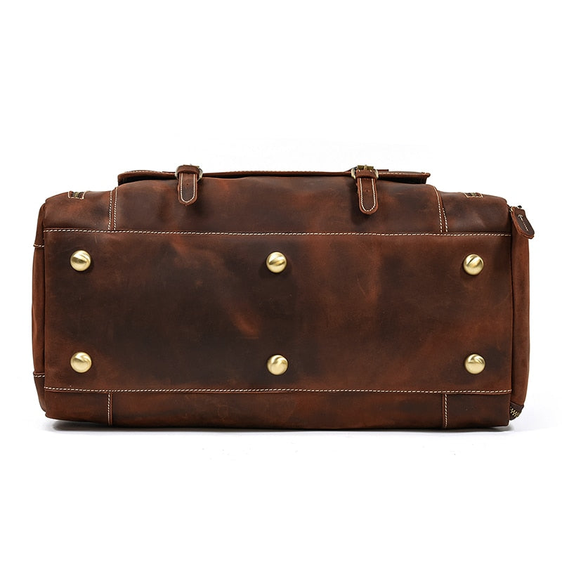Zee Leather Men's Travel Bag With Shoe Pocket 20 inch Big Capacity Vintage Crazy Horse Leather Weekend luggage Messenger Bag