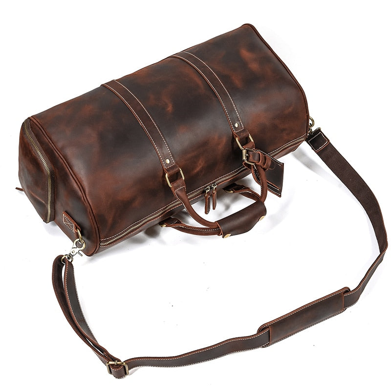 Zee Leather Men's Travel Bag With Shoe Pocket 20 inch Big Capacity Vintage Crazy Horse Leather Weekend luggage Messenger Bag
