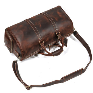 Zee Leather Men's Travel Bag With Shoe Pocket 20 inch Big Capacity Vintage Crazy Horse Leather Weekend luggage Messenger Bag