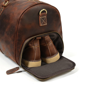 Zee Leather Men's Travel Bag With Shoe Pocket 20 inch Big Capacity Vintage Crazy Horse Leather Weekend luggage Messenger Bag