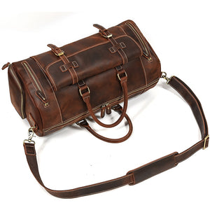 Zee Leather Men's Travel Bag With Shoe Pocket 20 inch Big Capacity Vintage Crazy Horse Leather Weekend luggage Messenger Bag
