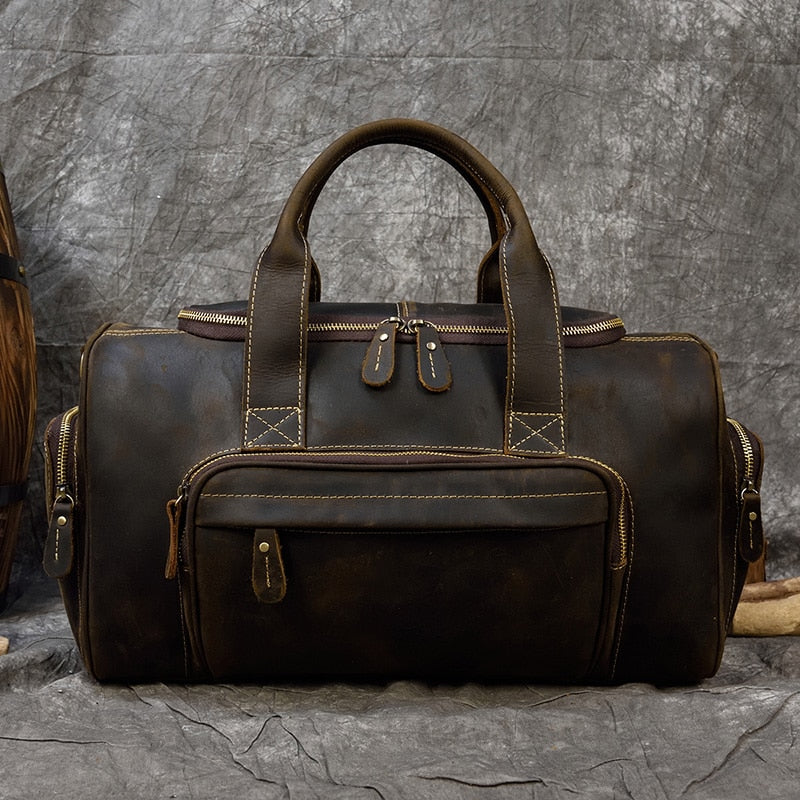 Zee Leather Men's Travel Bag With Shoe Pocket 20 inch Big Capacity Vintage Crazy Horse Leather Weekend luggage Messenger Bag