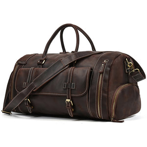 Zee Leather Men's Travel Bag With Shoe Pocket 20 inch Big Capacity Vintage Crazy Horse Leather Weekend luggage Messenger Bag