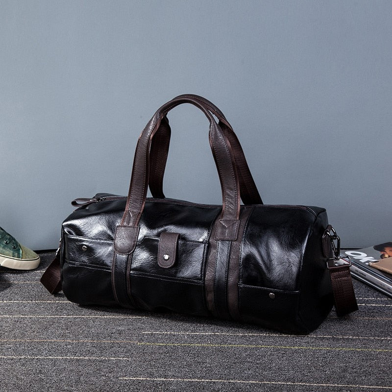 Zee Leather – Men’s Large Capacity Soft Leather Travel Bag Waterproof Training Duffle Bags Outdoor Sport Fitness Luggage Bag Suitcase