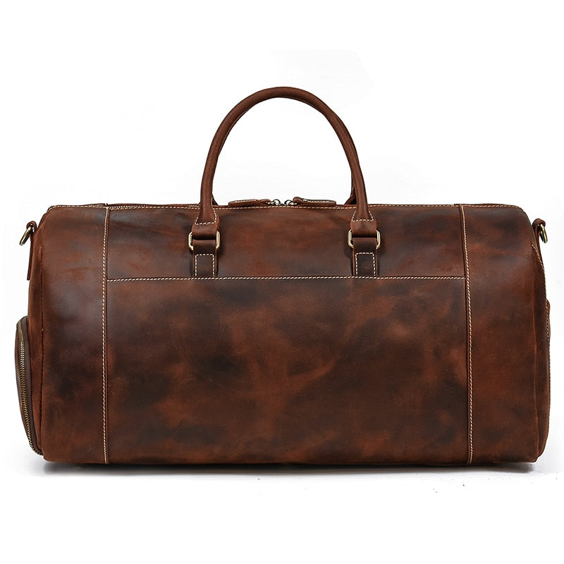 Zee Leather Men's Travel Bag With Shoe Pocket 20 inch Big Capacity Vintage Crazy Horse Leather Weekend luggage Messenger Bag