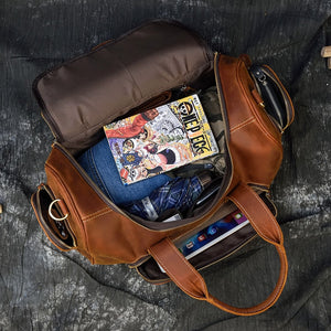 Zee Leather Men's Travel Bag With Shoe Pocket 20 inch Big Capacity Vintage Crazy Horse Leather Weekend luggage Messenger Bag