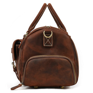 Zee Leather Men's Travel Bag With Shoe Pocket 20 inch Big Capacity Vintage Crazy Horse Leather Weekend luggage Messenger Bag