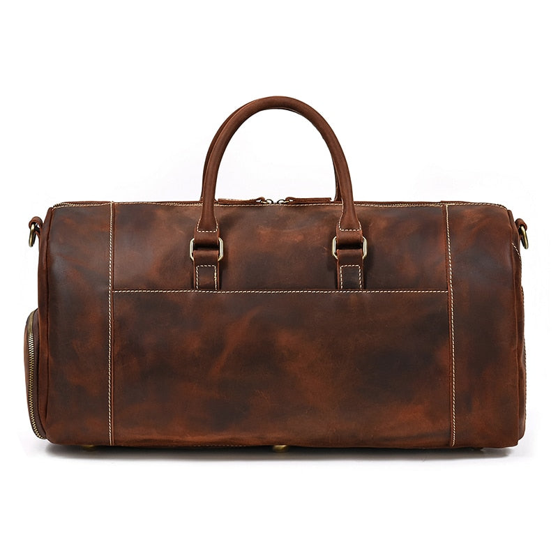 Zee Leather Men's Travel Bag With Shoe Pocket 20 inch Big Capacity Vintage Crazy Horse Leather Weekend luggage Messenger Bag
