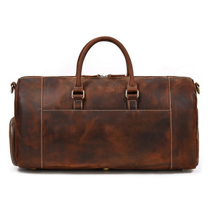 Zee Leather Men's Travel Bag With Shoe Pocket 20 inch Big Capacity Vintage Crazy Horse Leather Weekend luggage Messenger Bag