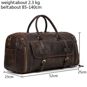Zee Leather Men's Travel Bag With Shoe Pocket 20 inch Big Capacity Vintage Crazy Horse Leather Weekend luggage Messenger Bag