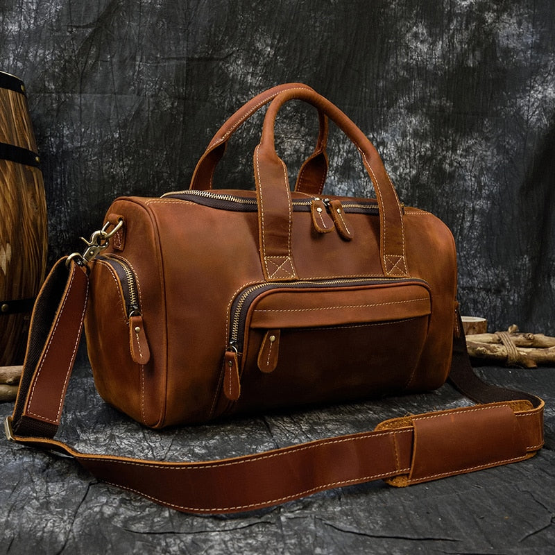 Zee Leather Men's Travel Bag With Shoe Pocket 20 inch Big Capacity Vintage Crazy Horse Leather Weekend luggage Messenger Bag