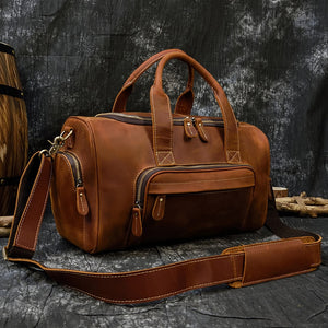 Zee Leather Men's Travel Bag With Shoe Pocket 20 inch Big Capacity Vintage Crazy Horse Leather Weekend luggage Messenger Bag