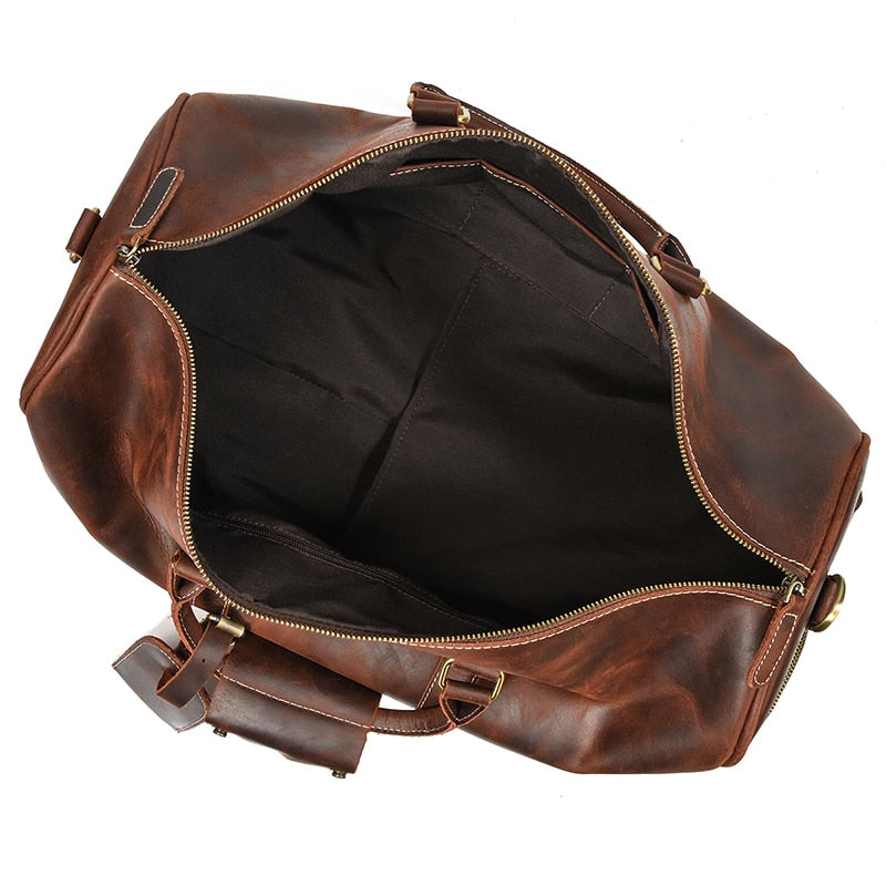 Zee Leather Men's Travel Bag With Shoe Pocket 20 inch Big Capacity Vintage Crazy Horse Leather Weekend luggage Messenger Bag
