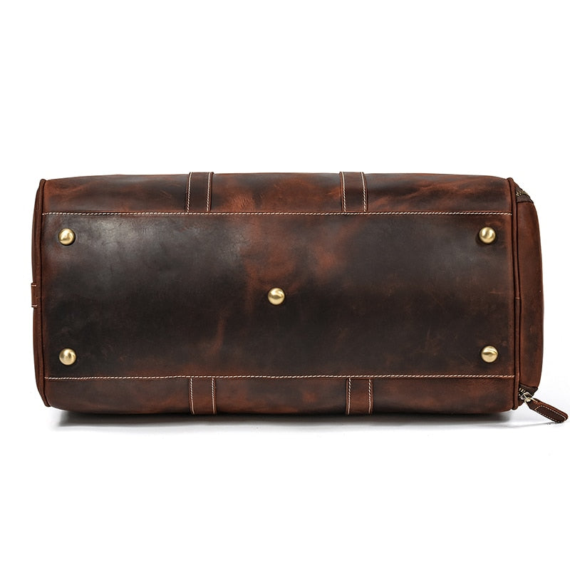Zee Leather Men's Travel Bag With Shoe Pocket 20 inch Big Capacity Vintage Crazy Horse Leather Weekend luggage Messenger Bag