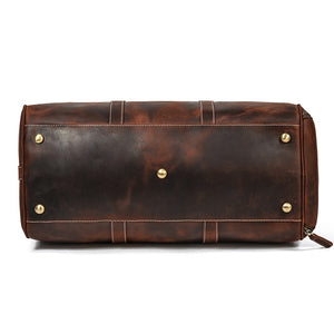 Zee Leather Men's Travel Bag With Shoe Pocket 20 inch Big Capacity Vintage Crazy Horse Leather Weekend luggage Messenger Bag