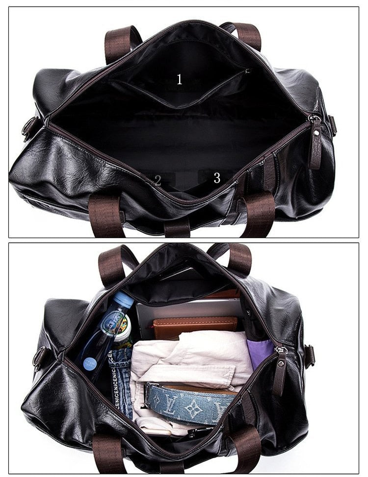 Zee Leather – Men’s Large Capacity Soft Leather Travel Bag Waterproof Training Duffle Bags Outdoor Sport Fitness Luggage Bag Suitcase