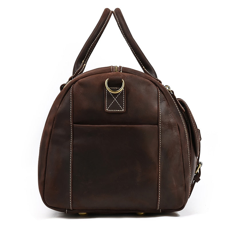 Zee Leather Men's Travel Bag With Shoe Pocket 20 inch Big Capacity Vintage Crazy Horse Leather Weekend luggage Messenger Bag