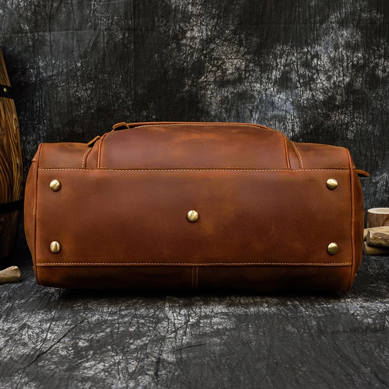 Zee Leather Men's Travel Bag With Shoe Pocket 20 inch Big Capacity Vintage Crazy Horse Leather Weekend luggage Messenger Bag