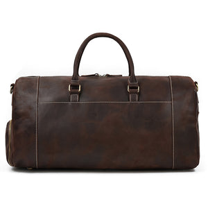 Zee Leather Men's Travel Bag With Shoe Pocket 20 inch Big Capacity Vintage Crazy Horse Leather Weekend luggage Messenger Bag
