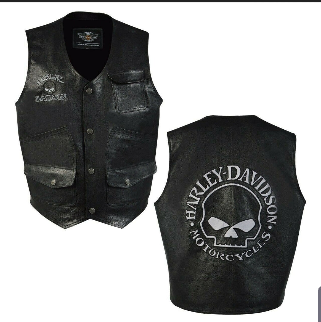 Harley-Davidson Men's Reflective Skull Vest Motorcycle Cowhide Premium Leather