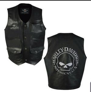 Harley-Davidson Men's Reflective Skull Vest Motorcycle Cowhide Premium Leather