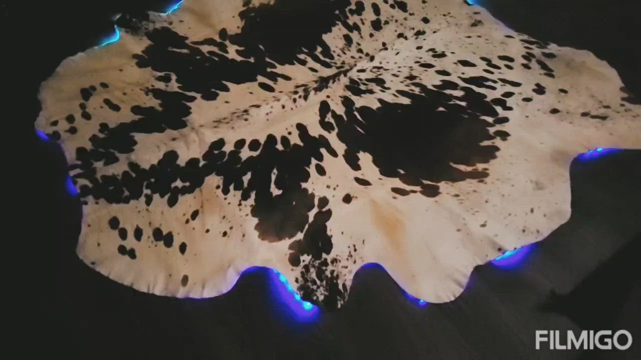 Real Tricolor Cow Skin Area Rug Hair on Leather Hide 6.5 ft X 6.5 ft - 45 x 45 sq.ft Approx. Multicolor Led Lights, Motion Sensor, USB & Battery Power Option
