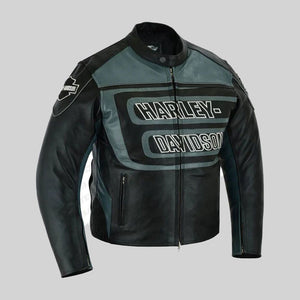 H-D Mens Marker Black & Gray Leather Jacket