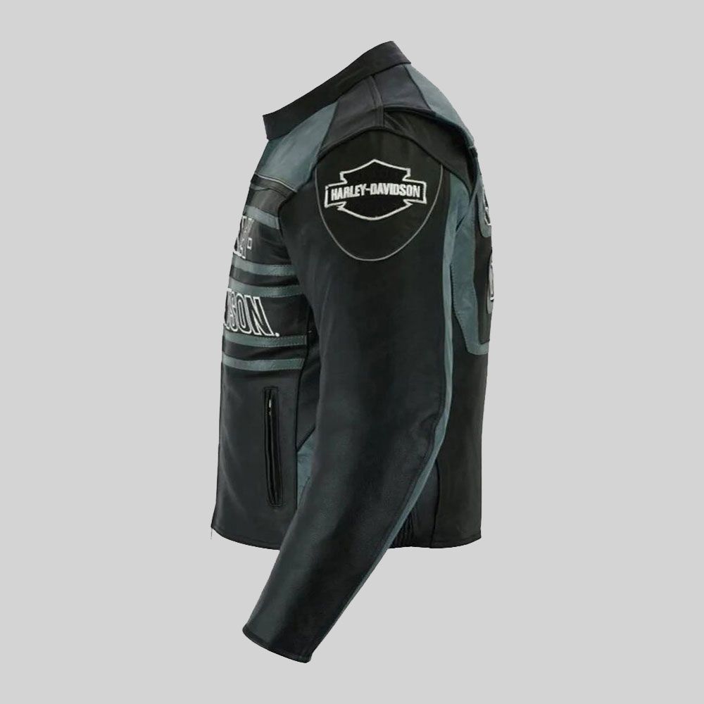 H-D Mens Marker Black & Gray Leather Jacket